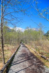 Kamikochi National Park in the Northern Japan Alps of Nagano Prefecture, Japan. Beautiful snow mountain with river.  One of the most beautiful place in Japan.