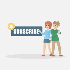 Subscribe button on social media,subscription online marketing,Track your content  video channel blog and newsletter,notification bells symbols on Smartphone,Invite to press the follow button,vector.