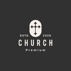 christian cross church hipster vintage logo vector icon illustration