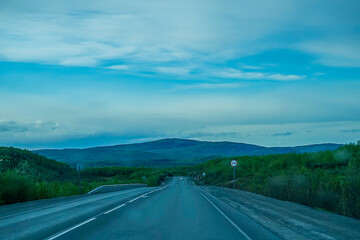 Landscape with a road in the Murmansk region.