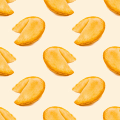 Chinese fortune cookies seamless pattern on light background.