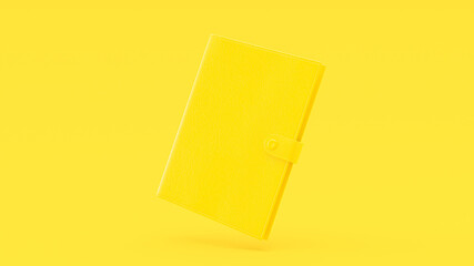 Yellow notebook on yellow background. clipping path. Minimal idea concept, 3D Render.