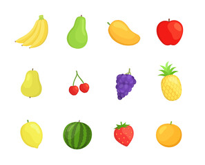 Fruits Icon Set in Flat style Design