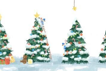 絵本のようなクリスマスツリーのイラスト