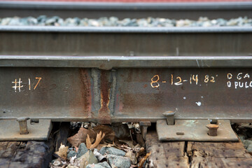 Emporia, Kansas  5-16-2015
Examples of railroad track repairs in Emporia, Kansas at the main crossing on Commercial street. Showing where the tracks have been welded and the dates and by whom. 