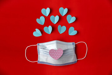 New normal Valentine's Day concept. Medical face mask