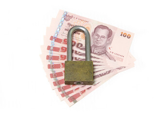 stack of Thai money banknotes isolated on white background