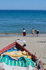 people on the beach in Nerja, Spain