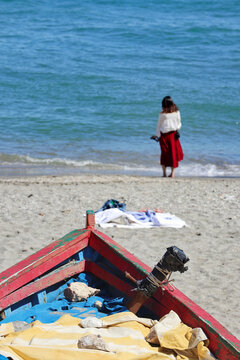 Person On The Beach In Nerja, Spain