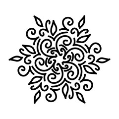 Abstract mandala ornament. Snowflake pattern. Black and white authentic background. Vector illustration.