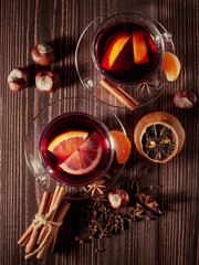 christmas mulled wine, a set of spices and fruits for mulled wine