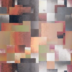 Seamless rectangle geo tile mosaic pattern swatch. High quality illustration. Random scattered shapes with grungy texture and color. Modern tranquil elegant geometric surface pattern design.