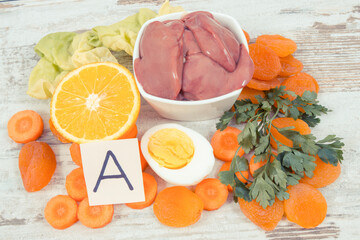 Nutritious eating containing vitamin A, healthy nutrition as source minerals