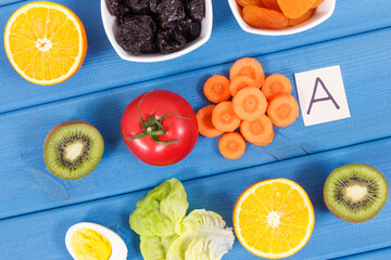 Fruits and vegetables as source vitamin A, minerals and fiber, healthy eating concept