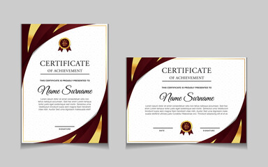 Set of certificate of achievement border design templates with elements of  luxury gold badges and modern line patterns. vector graphic print layout can use For award, appreciation, education
