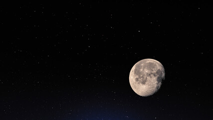 Fototapeta na wymiar Moon in starry night sky, universe background
