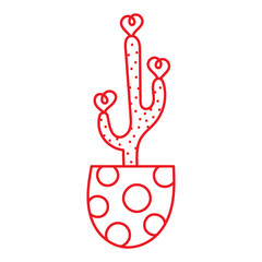 Heart shape cactus flowers  in pot. Hand drawn Icon, vector illustration