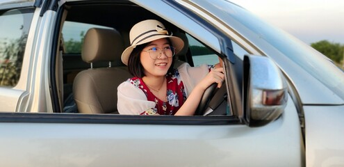 Woman girl driving a car
