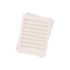 Sheet music page. Handwritten musical notes and treble clef. Study of the subject of solfeggio. For the design of web pages or online store of musical instruments. Vector illustration. Flat style.