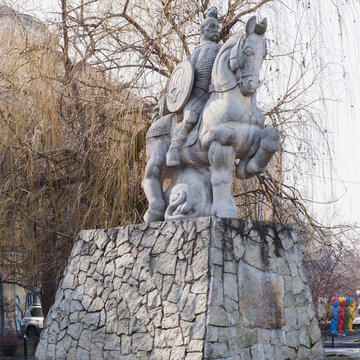 Monument to Prince Svyatoslav. On a landscape alley in Kiev.
