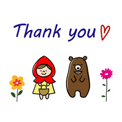 Illustration of a bear and girl cartoon character saying "Thank you" (white background, vector, cut out)