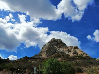 Pe&ntilde;a de bernal, monolith, mountain, blue sky, clouds