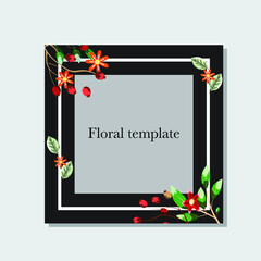 Square floral template. For web advertisements, banners, print, cards, posters. Vector template.