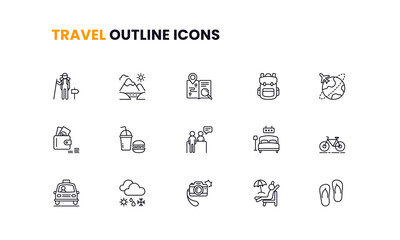 tourism and travel outline icons 