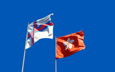 Flags of Faroe Islands and Hong Kong HK.