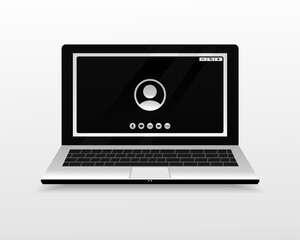 Laptop with video call screen template. Video call interface for social communication. Video conference. Illustration vector