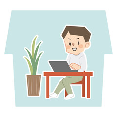 リモートワークをする男性