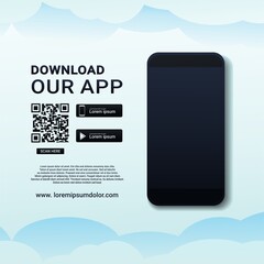 Download our app. Download page of  the mobile app. Ad page to download new app. Blank smartphone screen for app. Illustration vector
