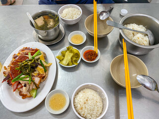 Chinese Hai Nan chicken meal served with white rice