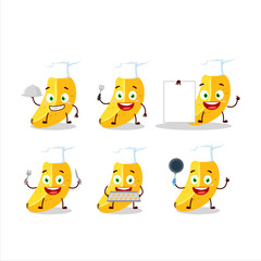Cartoon character of banana with various chef emoticons