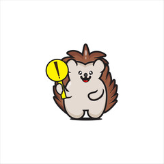 cute hedgehog mascot with warning sign vector design eps 10
