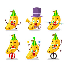 Cartoon character of banana with various circus shows