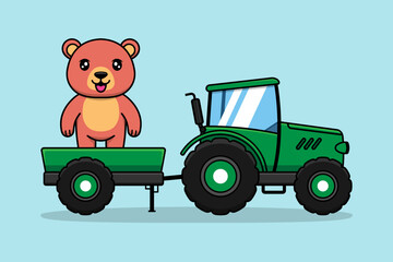 Cute bear  with green tractor © Arunika