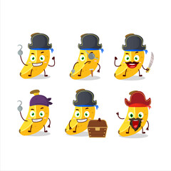 Cartoon character of banana with various pirates emoticons