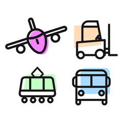 Various transportation vehicles icons and symbols. Eps10 vector illustration.