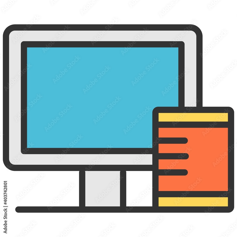 Poster computer desktop and system unit flat vector icon