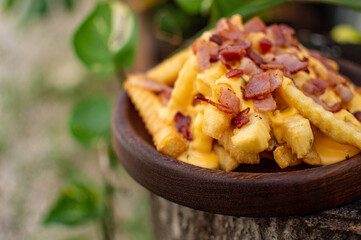 French wing potatoes with chorizo and extra cheese in nature