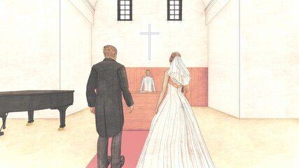 教会 結婚式 バージンロードキスシーン イラスト99 Apartment Wall Mural Apartme Hiro Studio