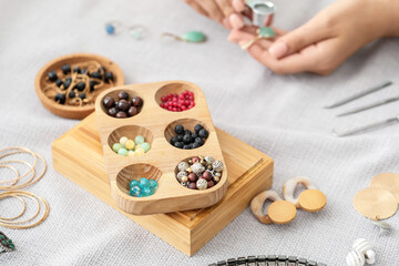 Different beads on light background