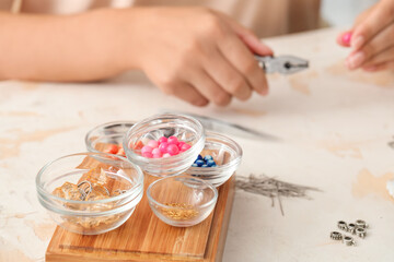 Beautiful beads on light background
