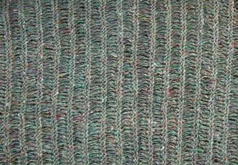 Wool knitted fabric in mixed grey, olive, some colors, eyelet pattern, knit, horizontal
