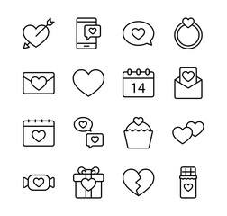 Valentine icon set. Happy valentine day with outline style.