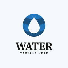 Logo vector design for mineral water business with water drop icon illustration in blue circle