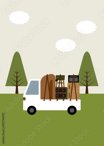 荷物を積んだトラック イラスト Wall Mural Wallpaper Murals Art Mon