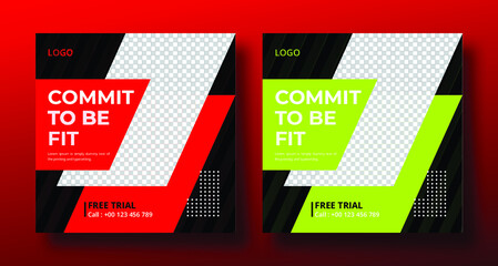 Gym square flyer or social media instagram post template Premium Vector