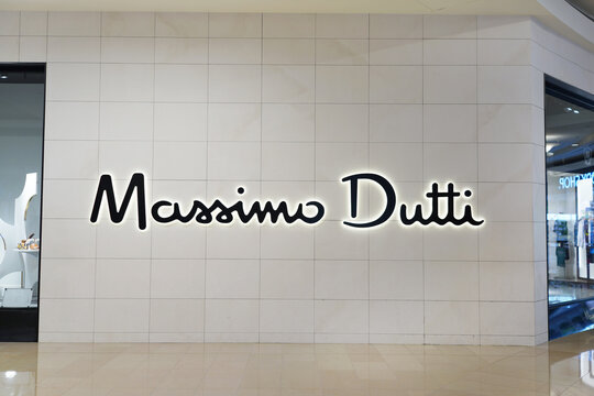 Massimo Dutti store sign in Taipei 101 Shopping Mall, Taiwan. Massimo Dutti is a clothes manufacturing company that is part of the Inditex group. TAIPEI, TAIWAN - JUNE 26, 2018.